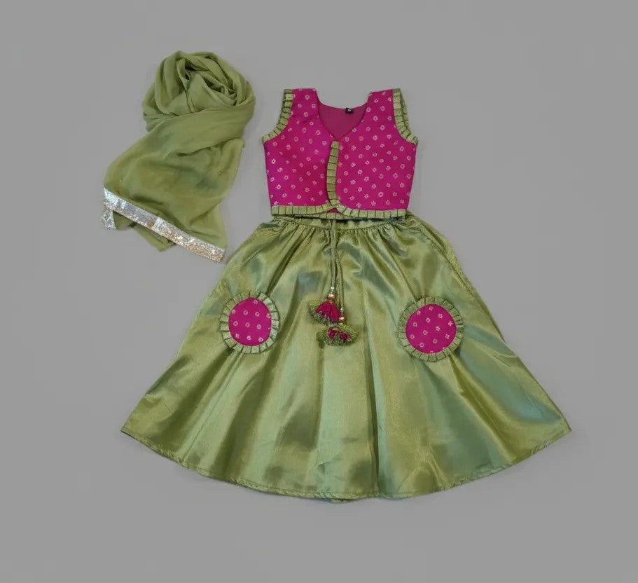 Pink Green Lehenga Set