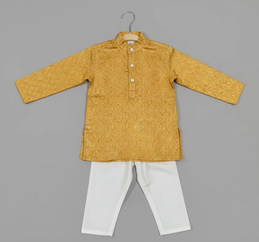 Golden Jacquard Kurta Set