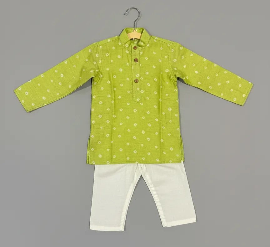 Kids Green Bandhani Kurta Set