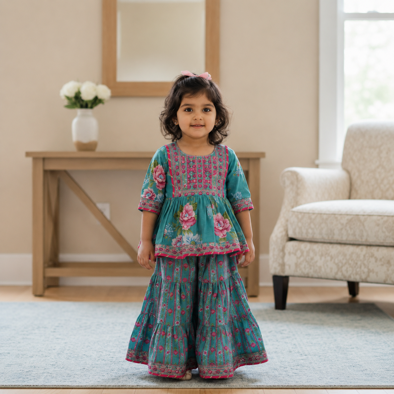 Teal Floral Sharara Set