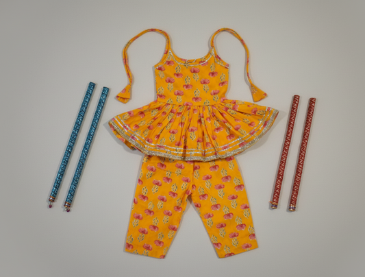 Girls Yellow Floral Peplum Set