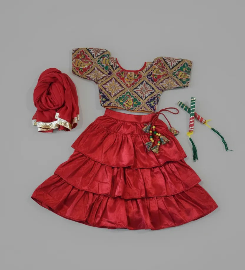 Red Tiered Lehenga Set