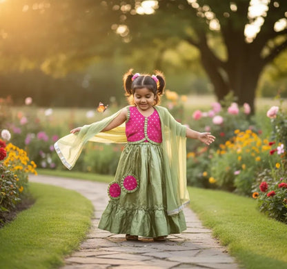 Pink Green Lehenga Set