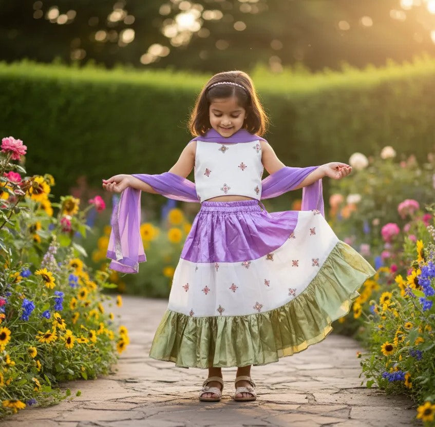 Ruffle Colorblock Lehenga Set