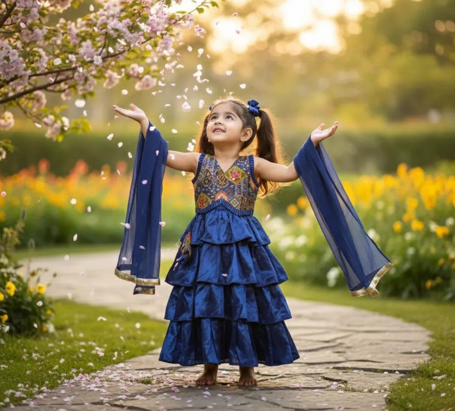 Blue Tiered Lehenga Set