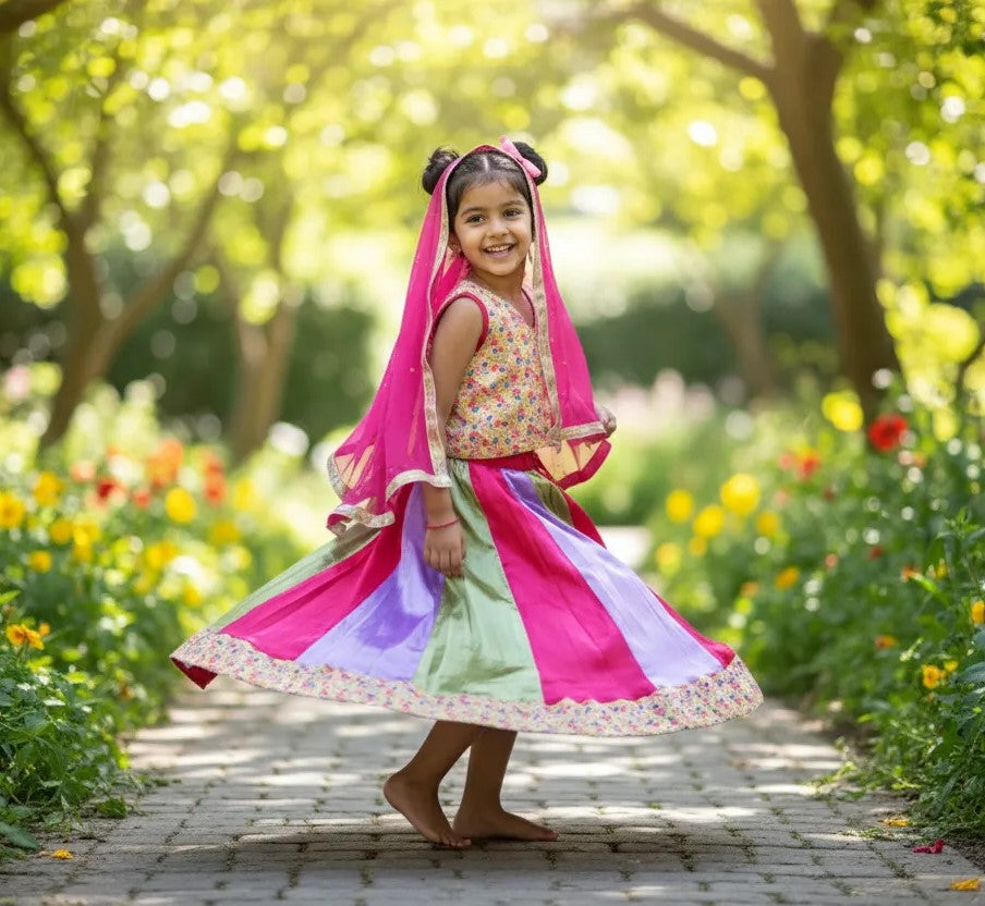 Floral Panel Lehenga Set