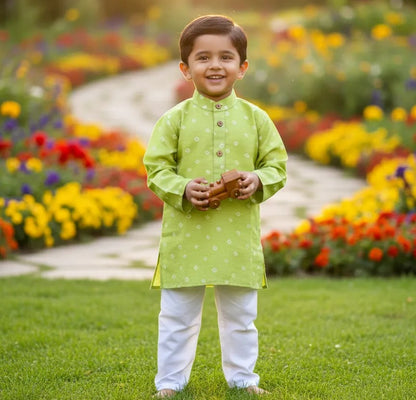Kids Green Bandhani Kurta Set