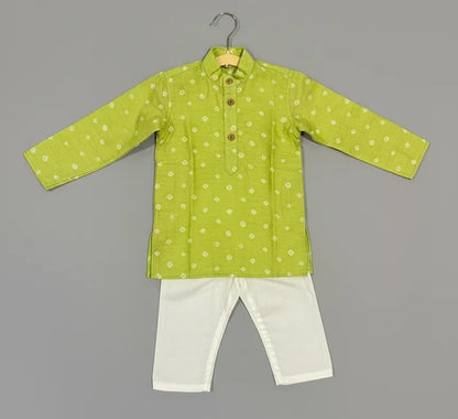 Kids Green Bandhani Kurta Set