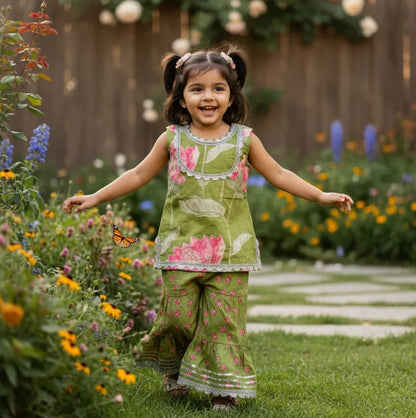 Green Floral Sharara Set