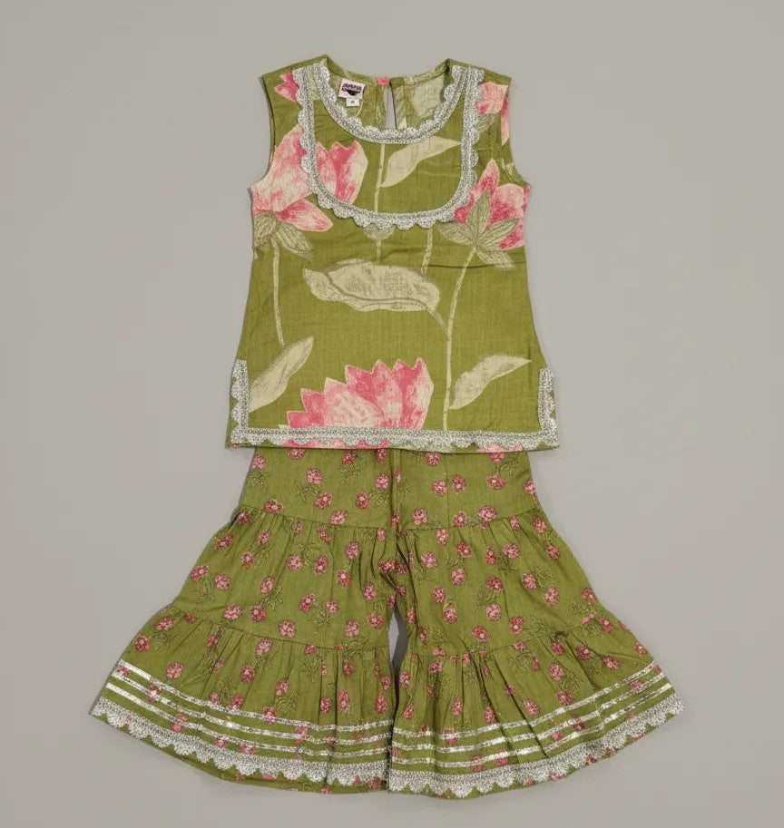 Green Floral Sharara Set