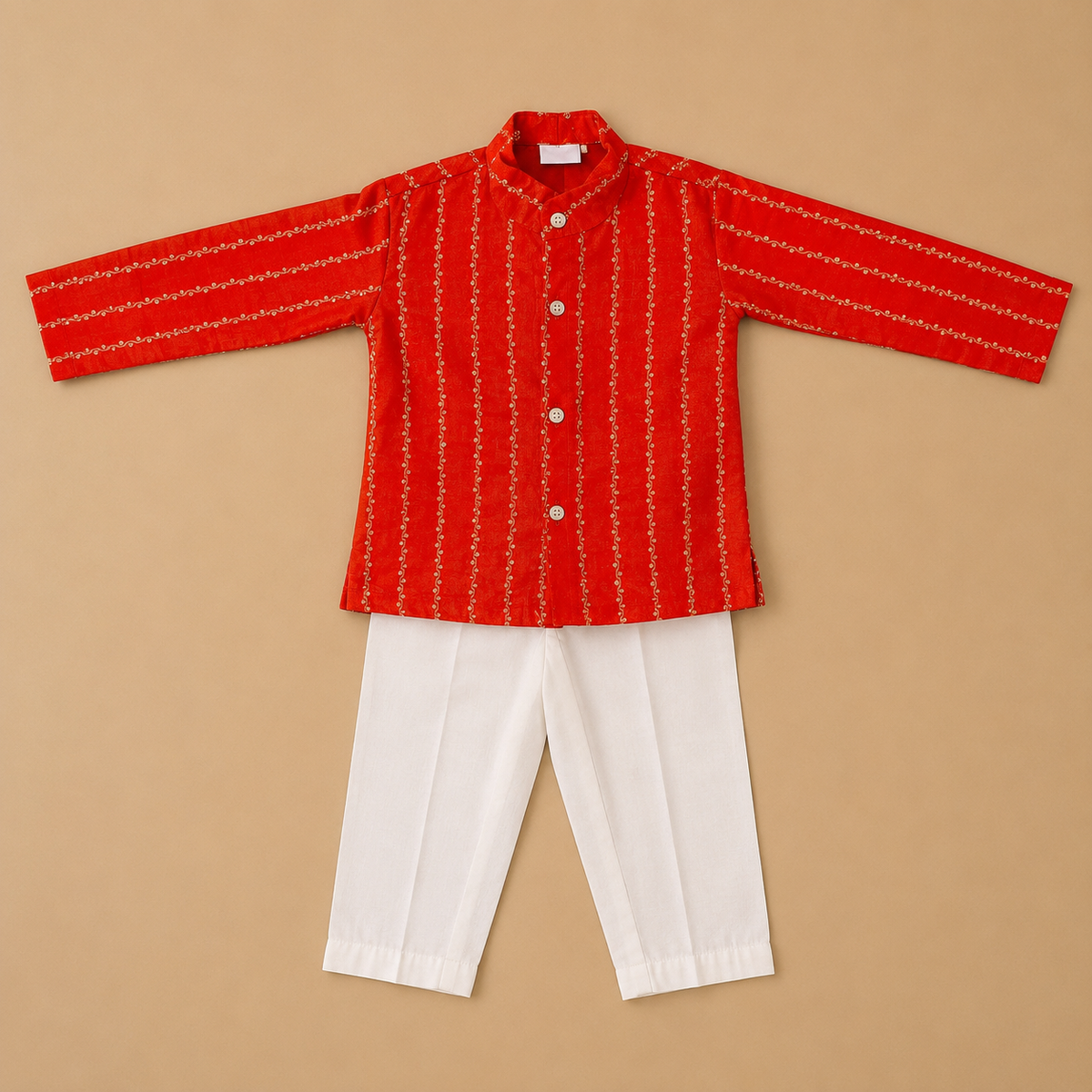 Boy Maroon Kurta & White Pant