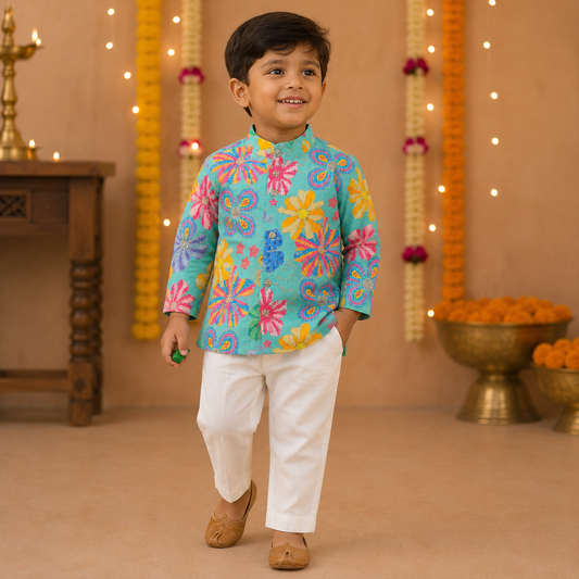 Blue Floral Kurta & Pant