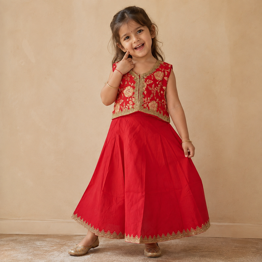 Red Flower Lehenga Set