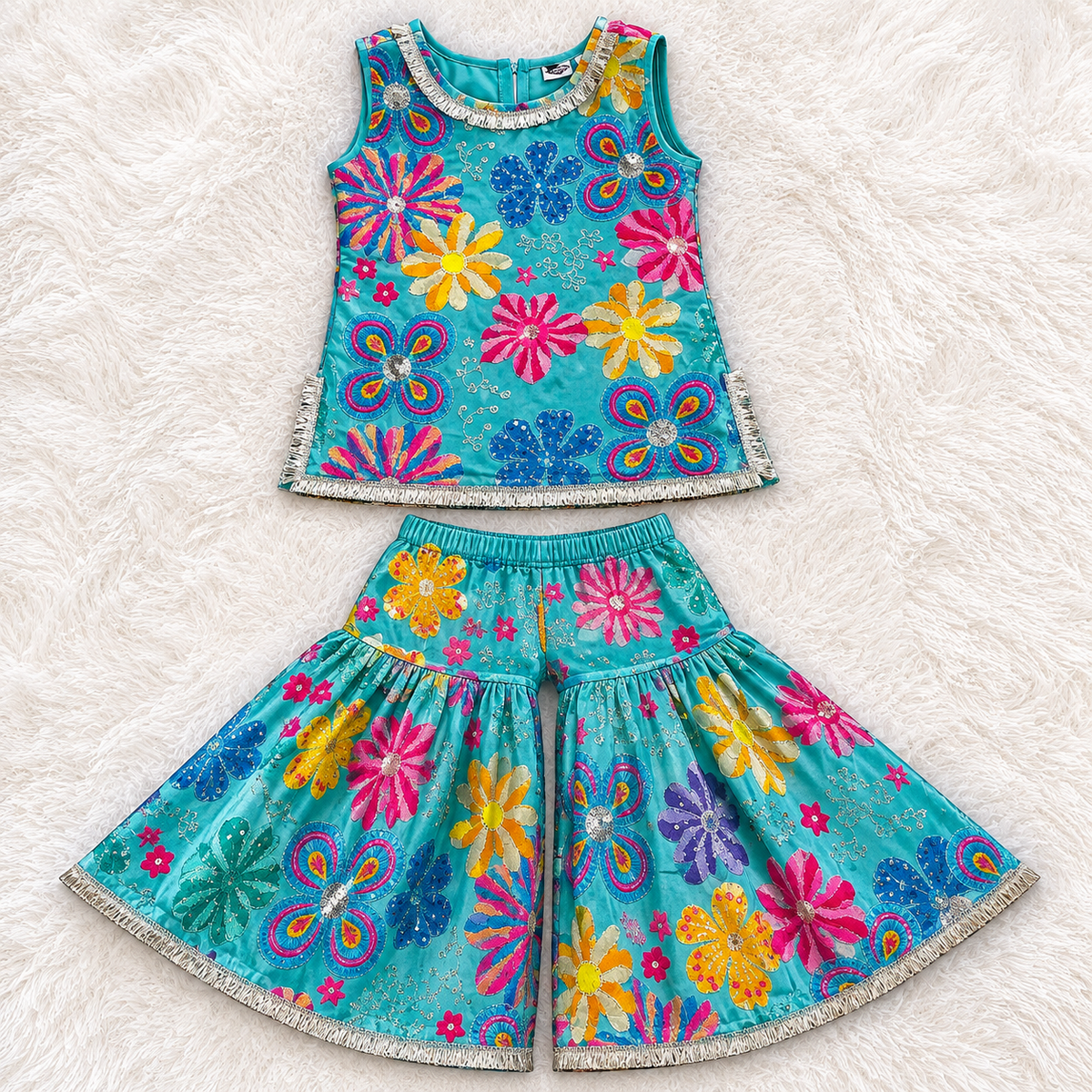 Aqua Blue Sleeveless Sharara Set