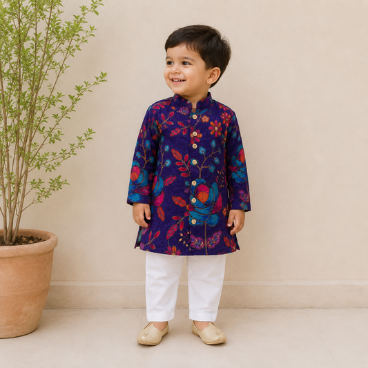Floral Kurta & White Pants