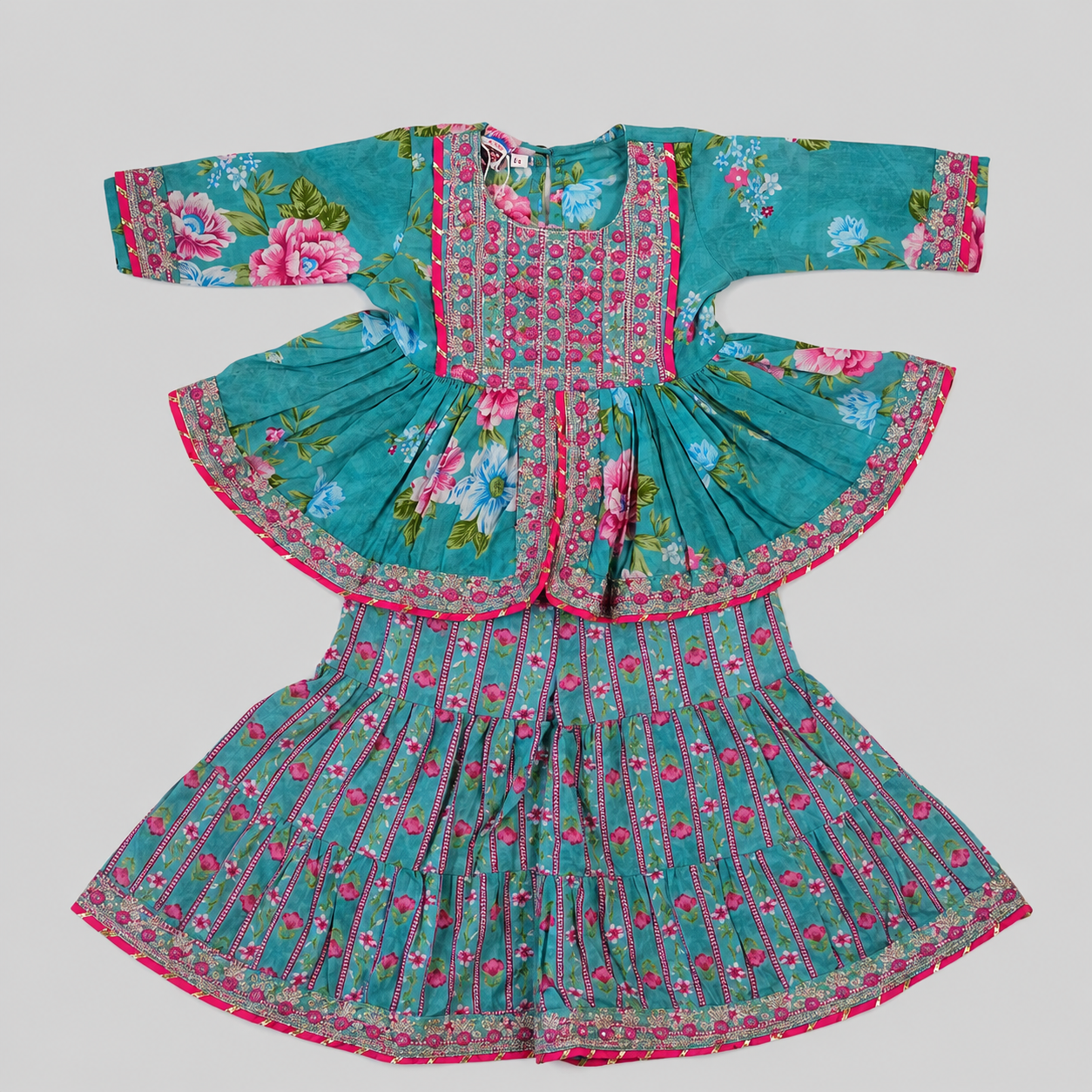 Teal Floral Sharara Set