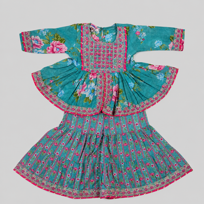 Teal Floral Sharara Set