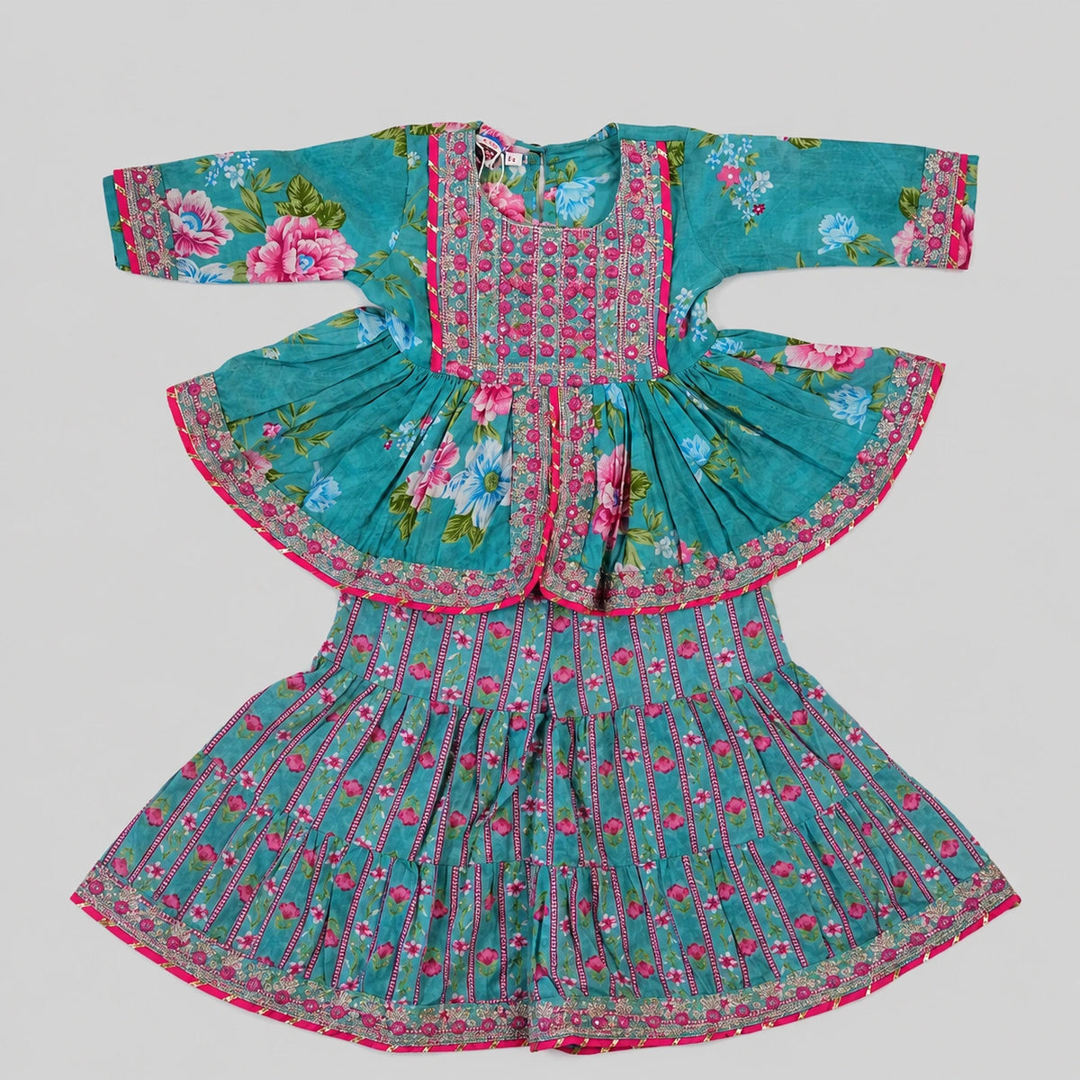 Teal Floral Sharara Set