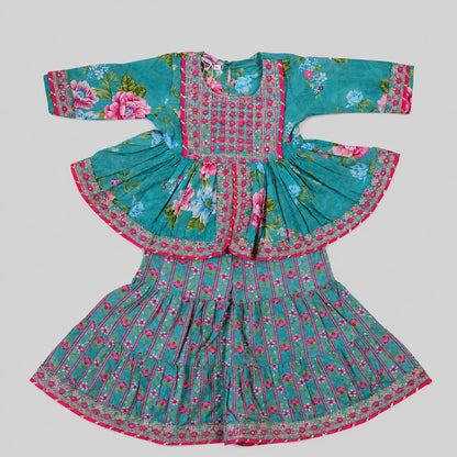 Teal Floral Sharara Set