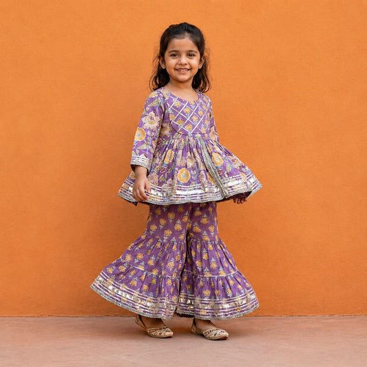 Purple Floral Sharara Set