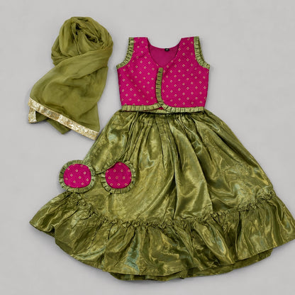 Pink Green Lehenga Set
