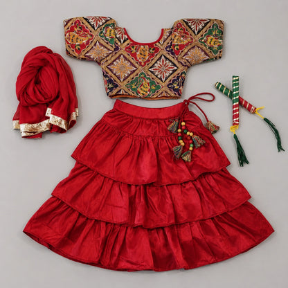 Red Tiered Lehenga Set