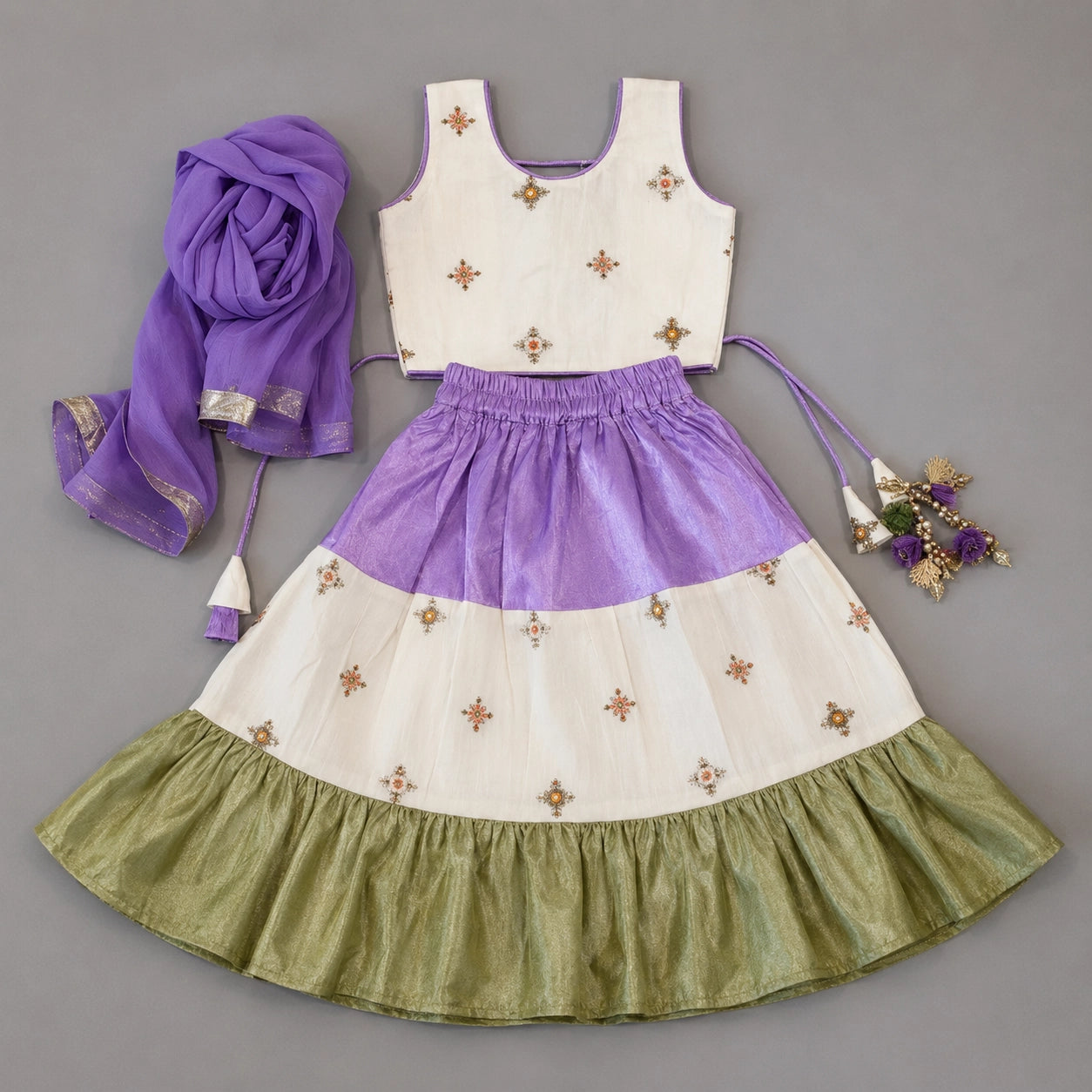 Ruffle Colorblock Lehenga Set