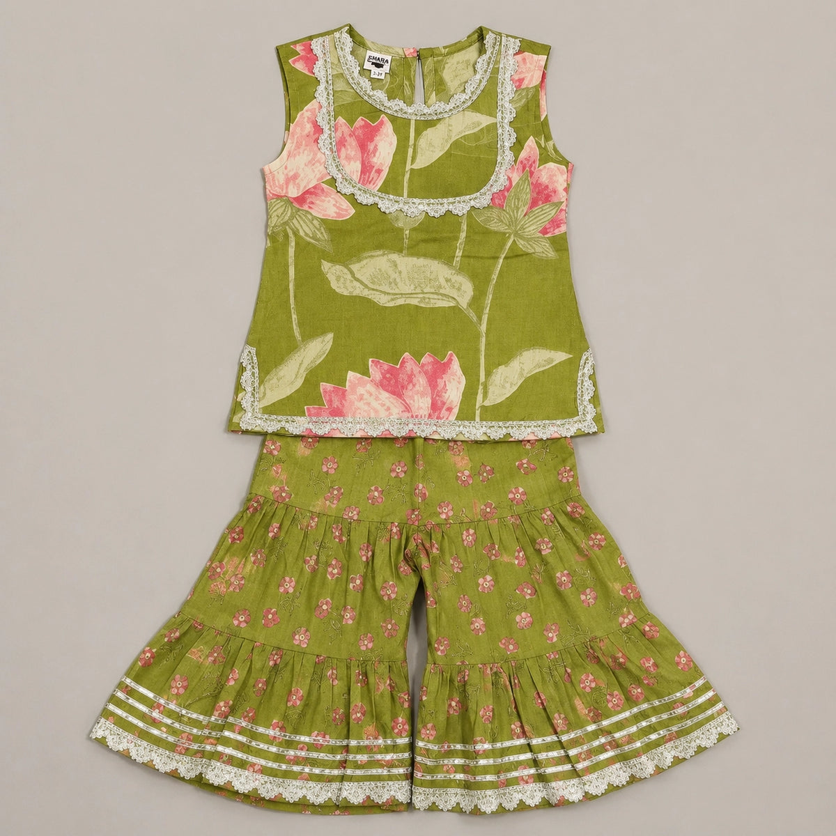 Green Floral Sharara Set