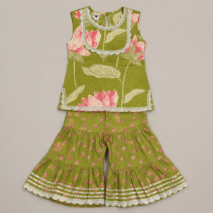 Green Floral Sharara Set