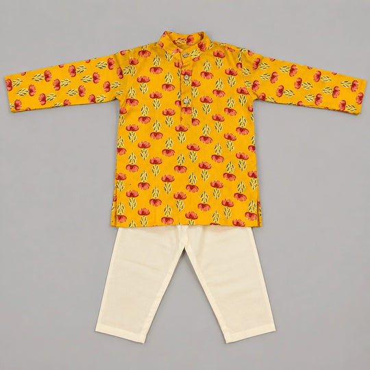 Yellow Floral Kurta Pajama Set