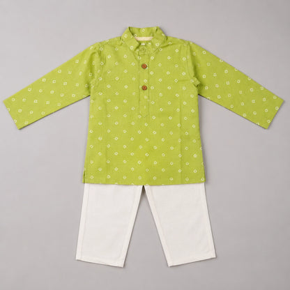 Kids Green Bandhani Kurta Set