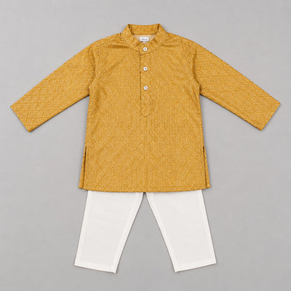Golden Jacquard Kurta Set