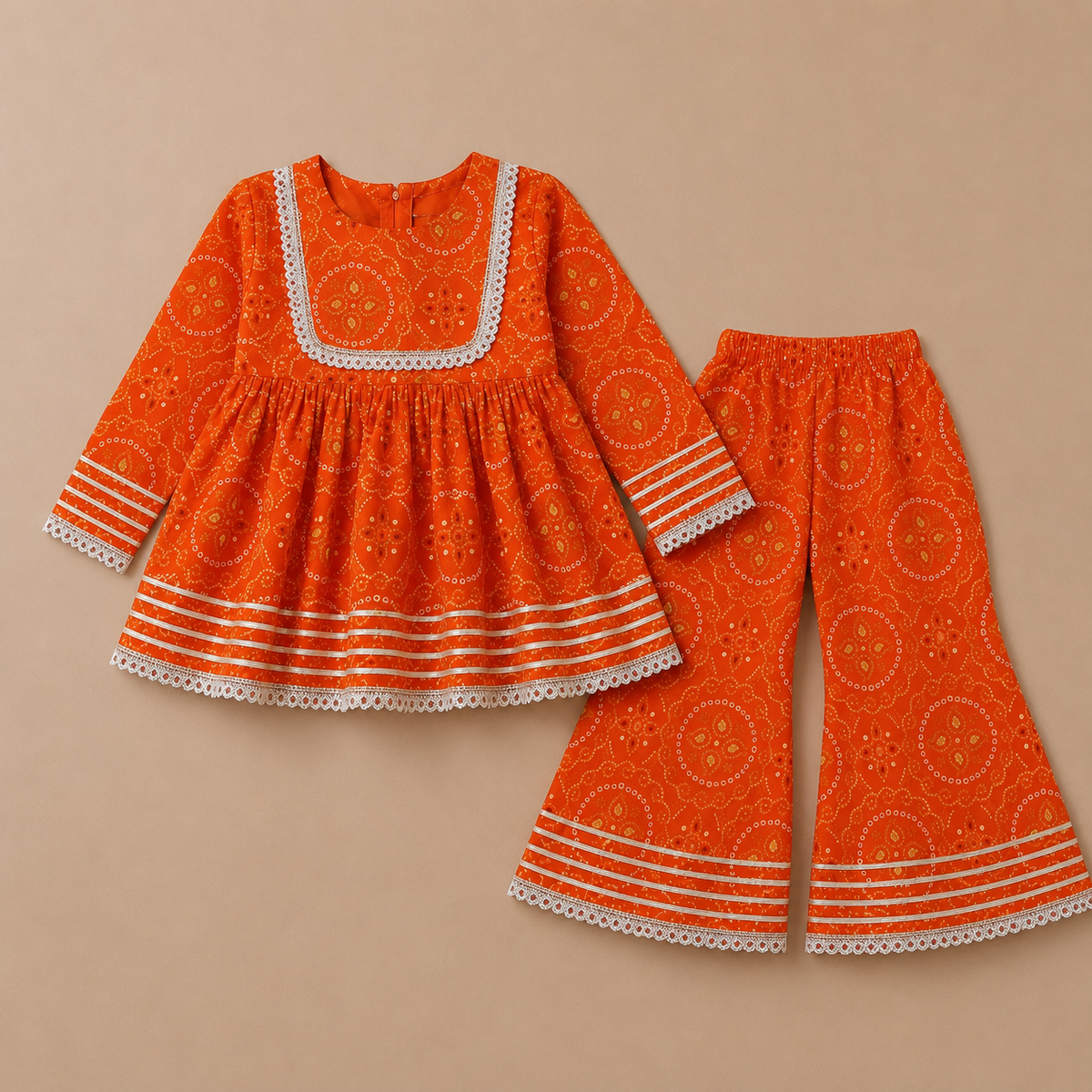 Girl Orange Peplum Top & Palazzo Set