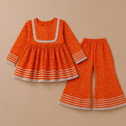 Girl Orange Peplum Top & Palazzo Set