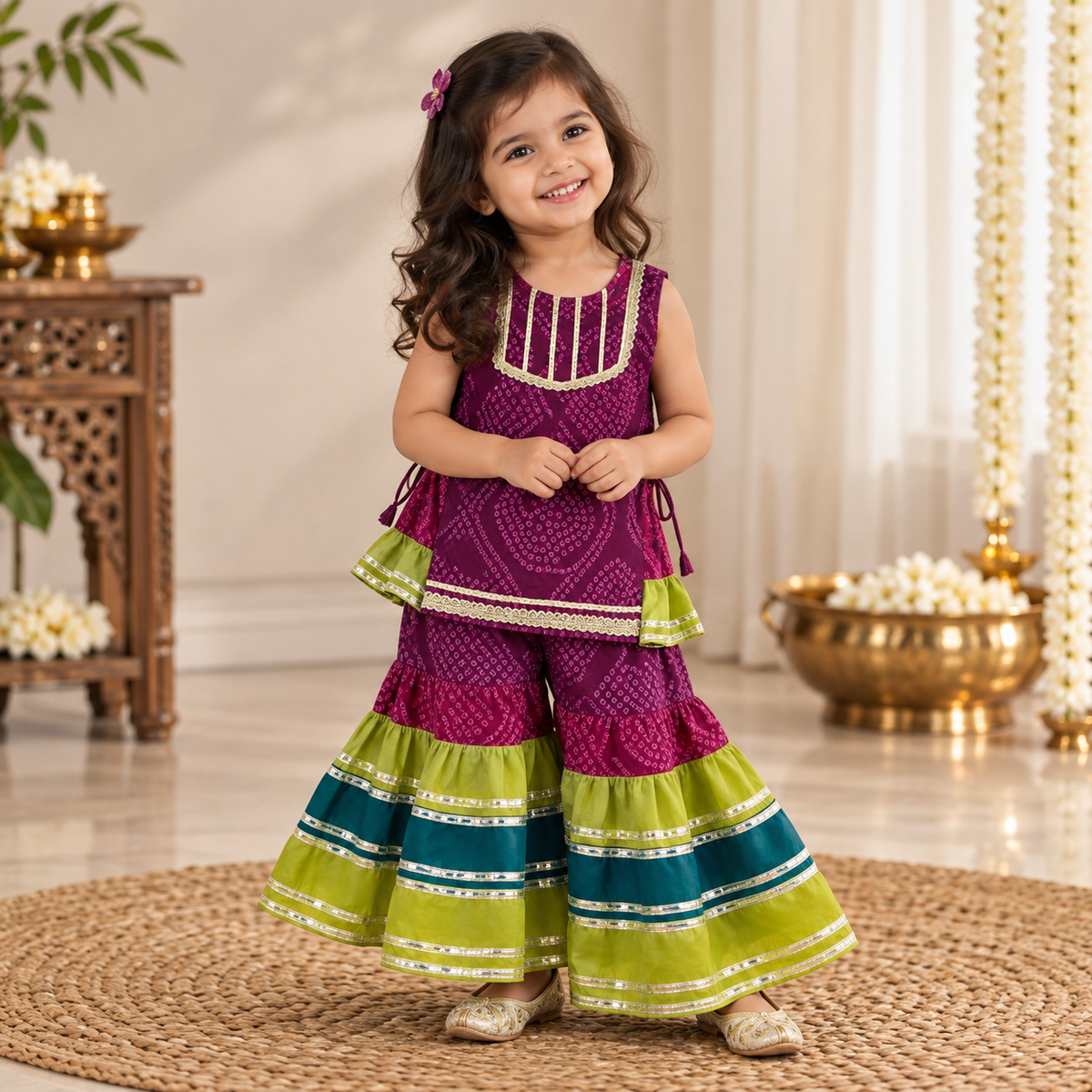 Red Sleeveless Sharara Set