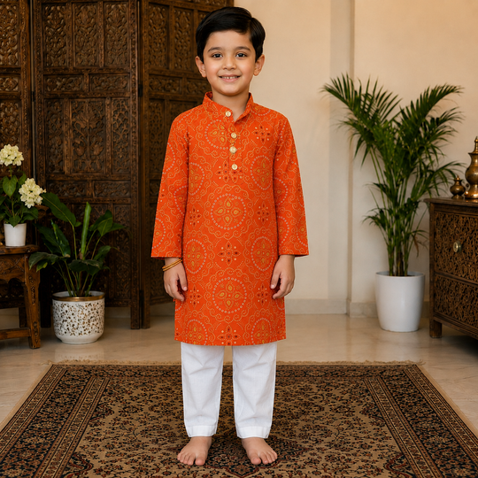 Orange Bandhni Kurta Pajama Set