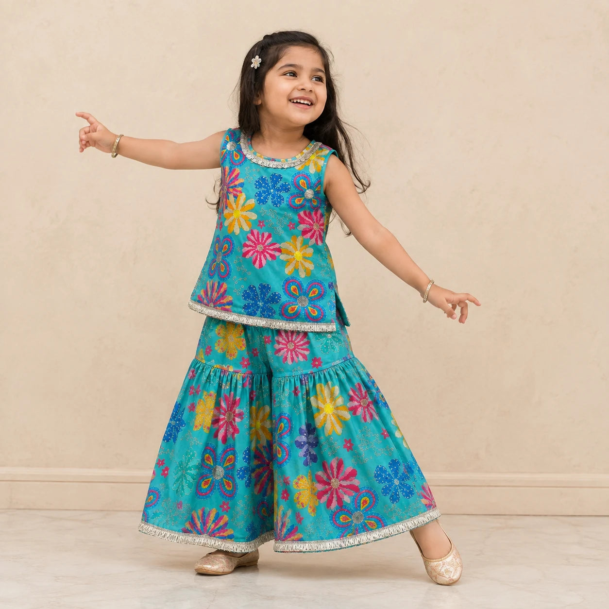 Aqua Blue Sleeveless Sharara Set