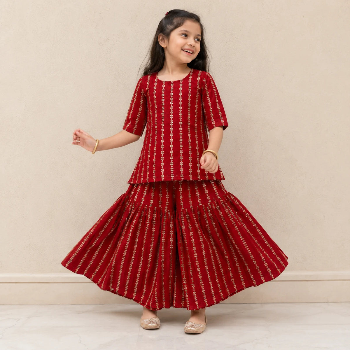 Girl Maroon Traditional Sharara Set
