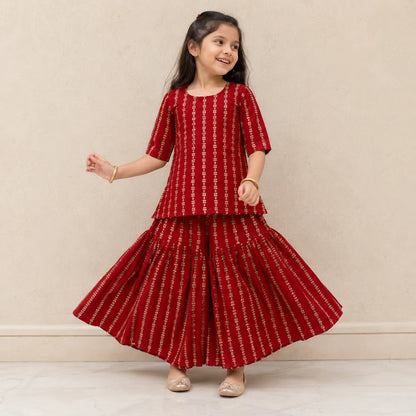 Girl Maroon Traditional Sharara Set
