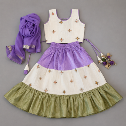 Ruffle Colorblock Lehenga Set