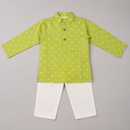 Kids Green Bandhani Kurta Set