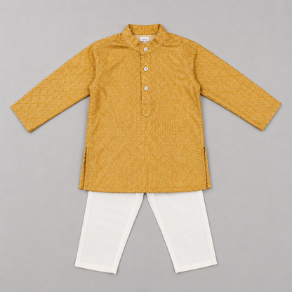 Golden Jacquard Kurta Set