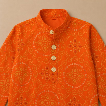 Boy Orange Bandhni Kurta & Pant