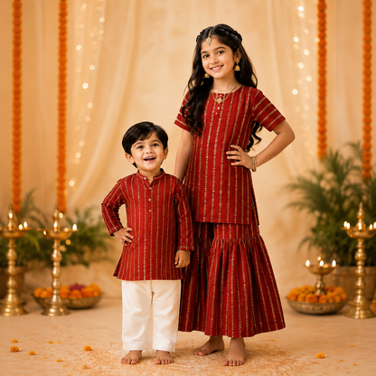 Boy Maroon Kurta & White Pant