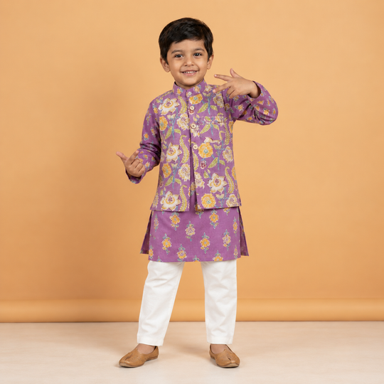 3-Piece Purple Kurta Pajama Set