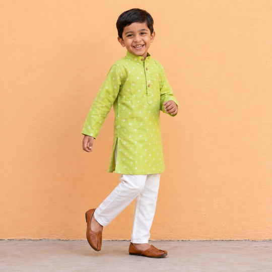 Lime Green Bandhani Print Kurta Set