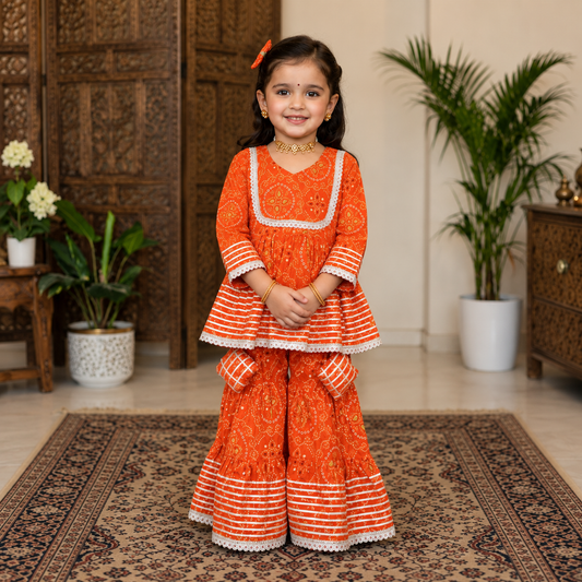 Girl Orange Peplum Top & Palazzo Set