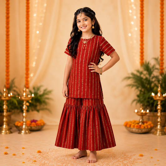 Girl Maroon Traditional Sharara Set