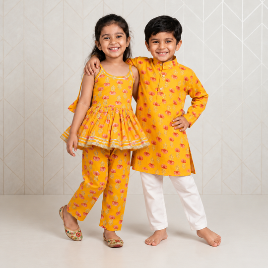 Yellow Floral Kurta Pajama Set
