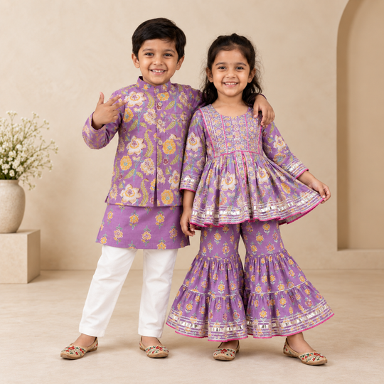 3-Piece Purple Kurta Pajama Set